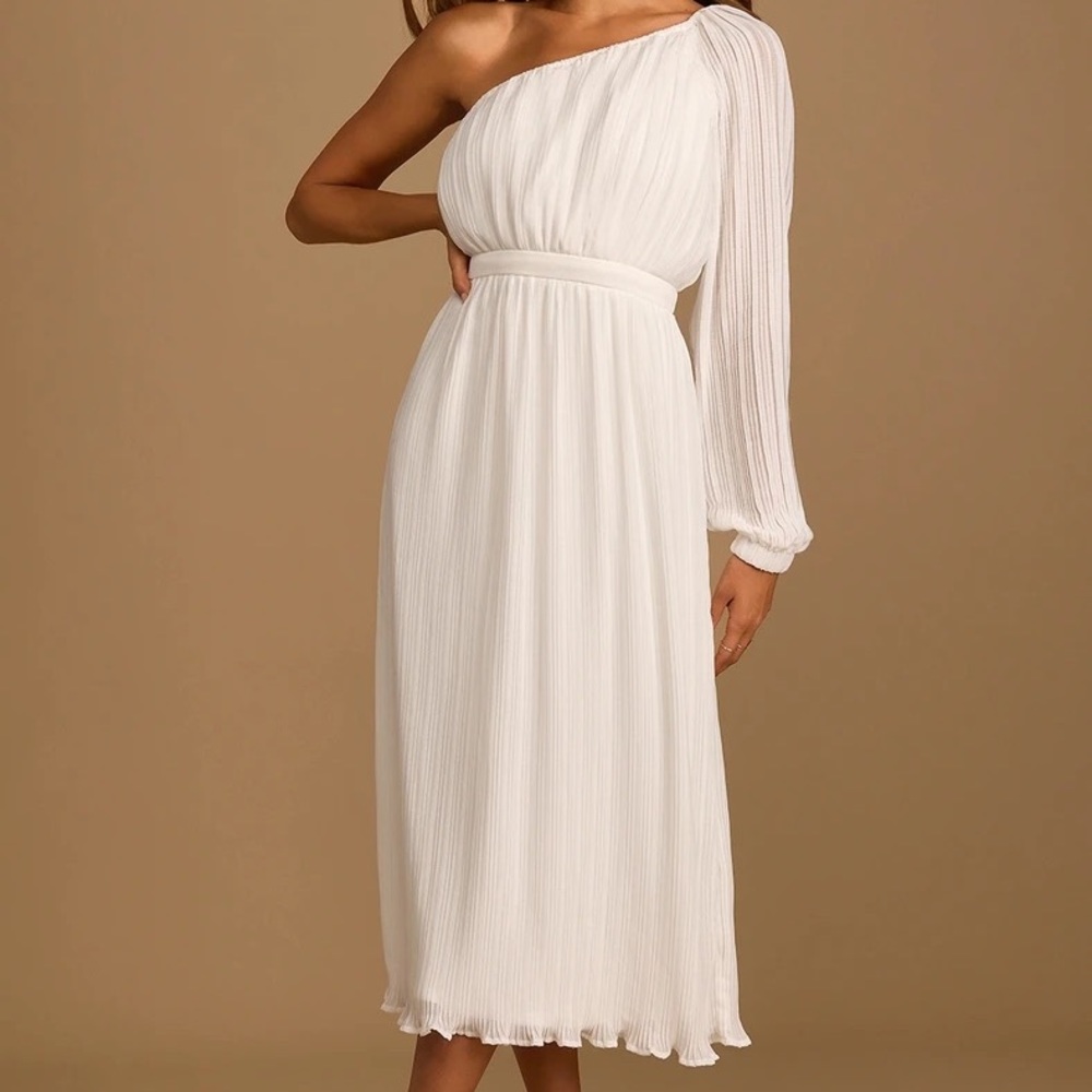 Lulus NWT Always Loving You White Pleated One-Shoulder Midi Dress - Small